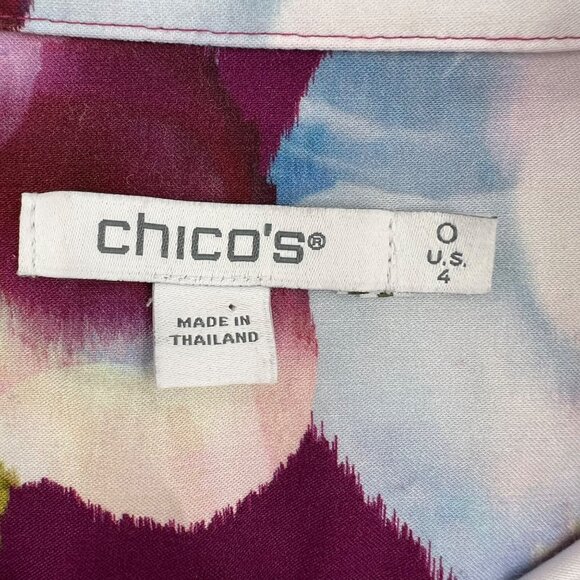 Chicos Womens Button-Up Floral Shirt Purple Multicolor Size 0 US 4 - Picture 2 of 7